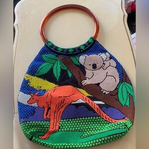 Vintage Plastic beaded Koala kangaroo hoop handle bag